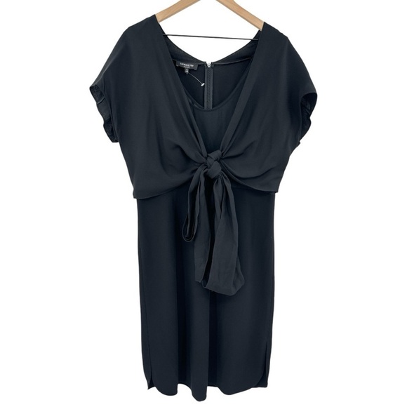 Lafayette 148 Office Cocktail Tie Front Silk Sheath Dress - Black - Size 10 - Picture 3 of 7